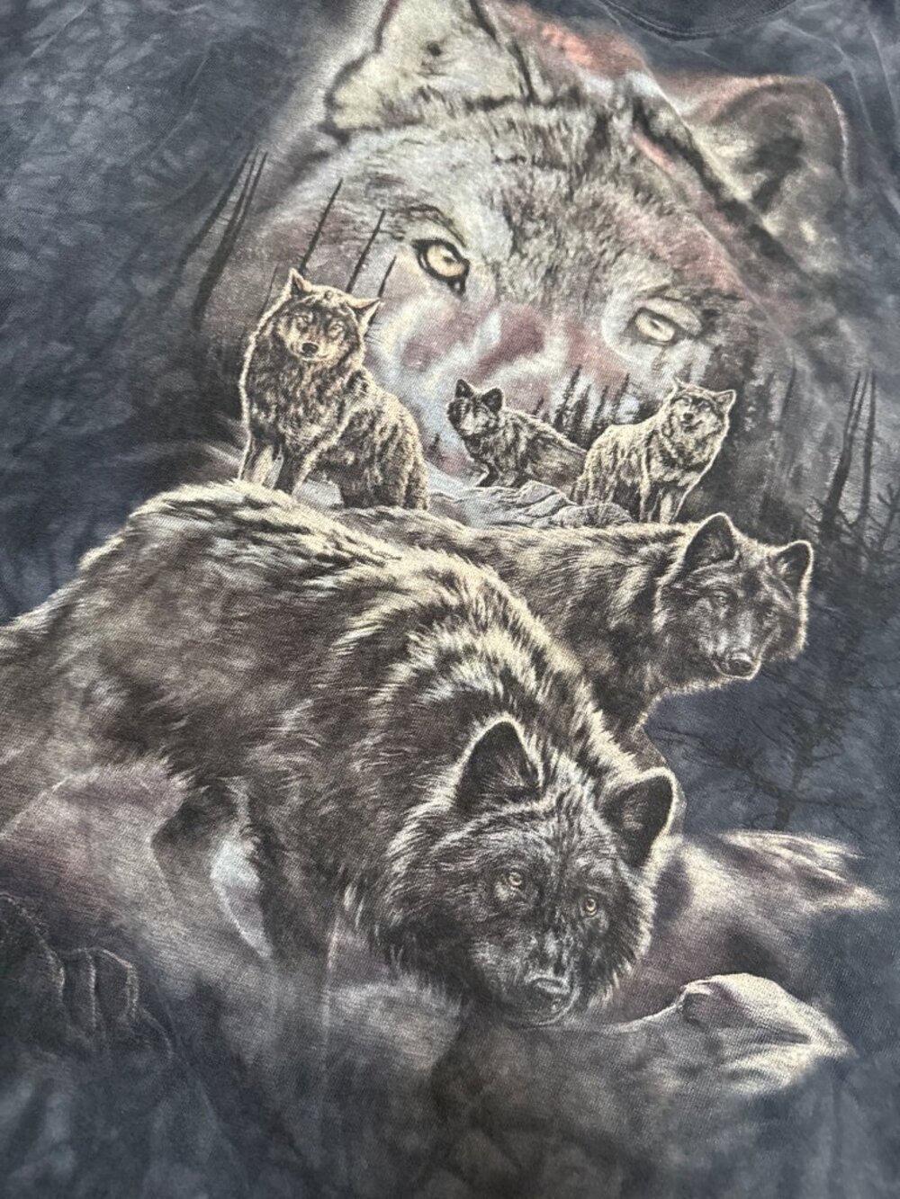 Wolf Pack Tie-Dye Graphic T-Shirt 3XL The Mountain Black Cotton Short Sleeve USA